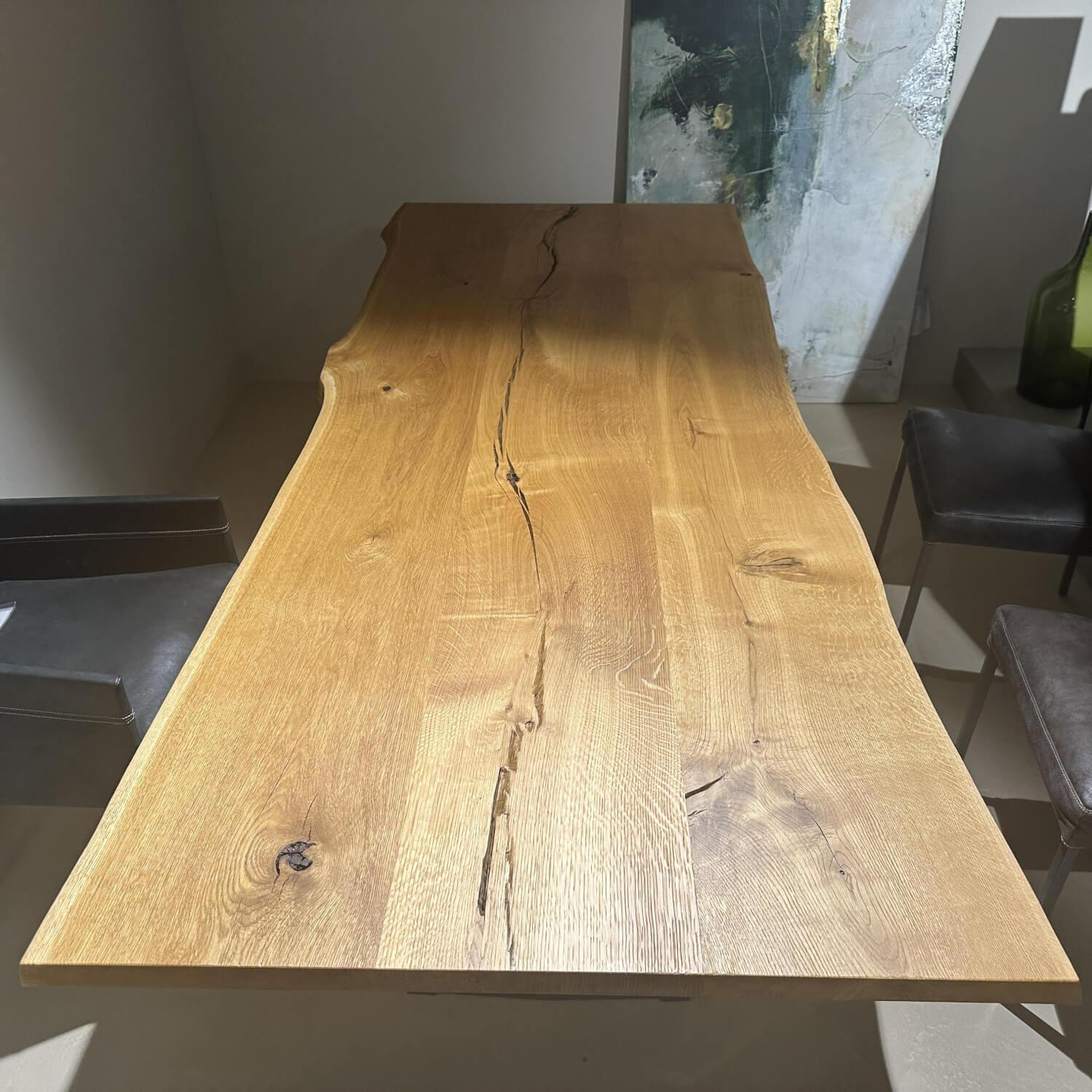 Paul Lindberg - Stammtisch Ruvio Planke Platte Eiche Wild Mitt Offenen Ästen Und Rissen Gestell Metall Bronze Lackiert - 8