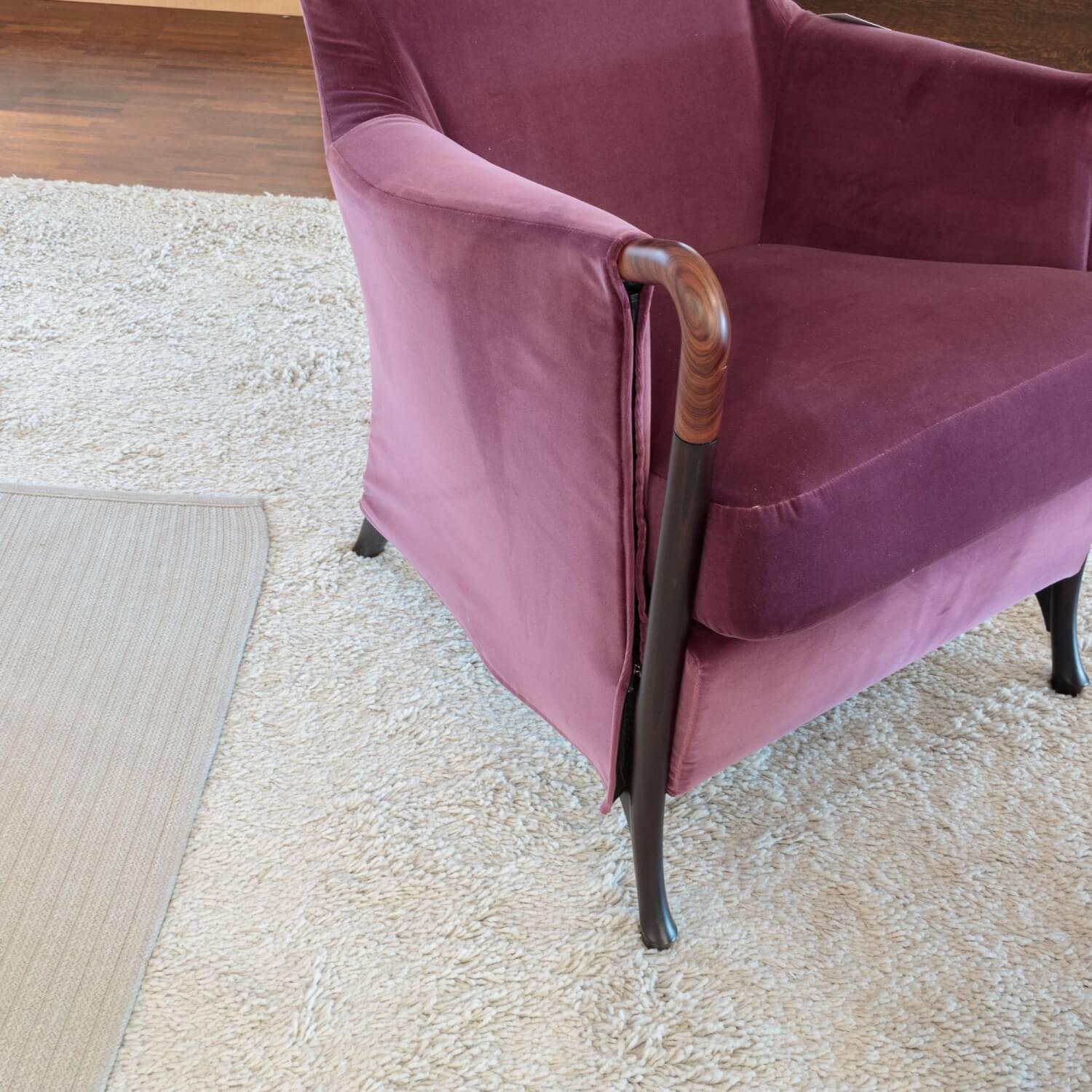 Giorgetti - Sessel Progetti 63340 Stoff Samt Adamo Und Eva 02 Aubergine Violett Pink Gestell Holz Matt Gebeizt Inklusive Hocker - 7