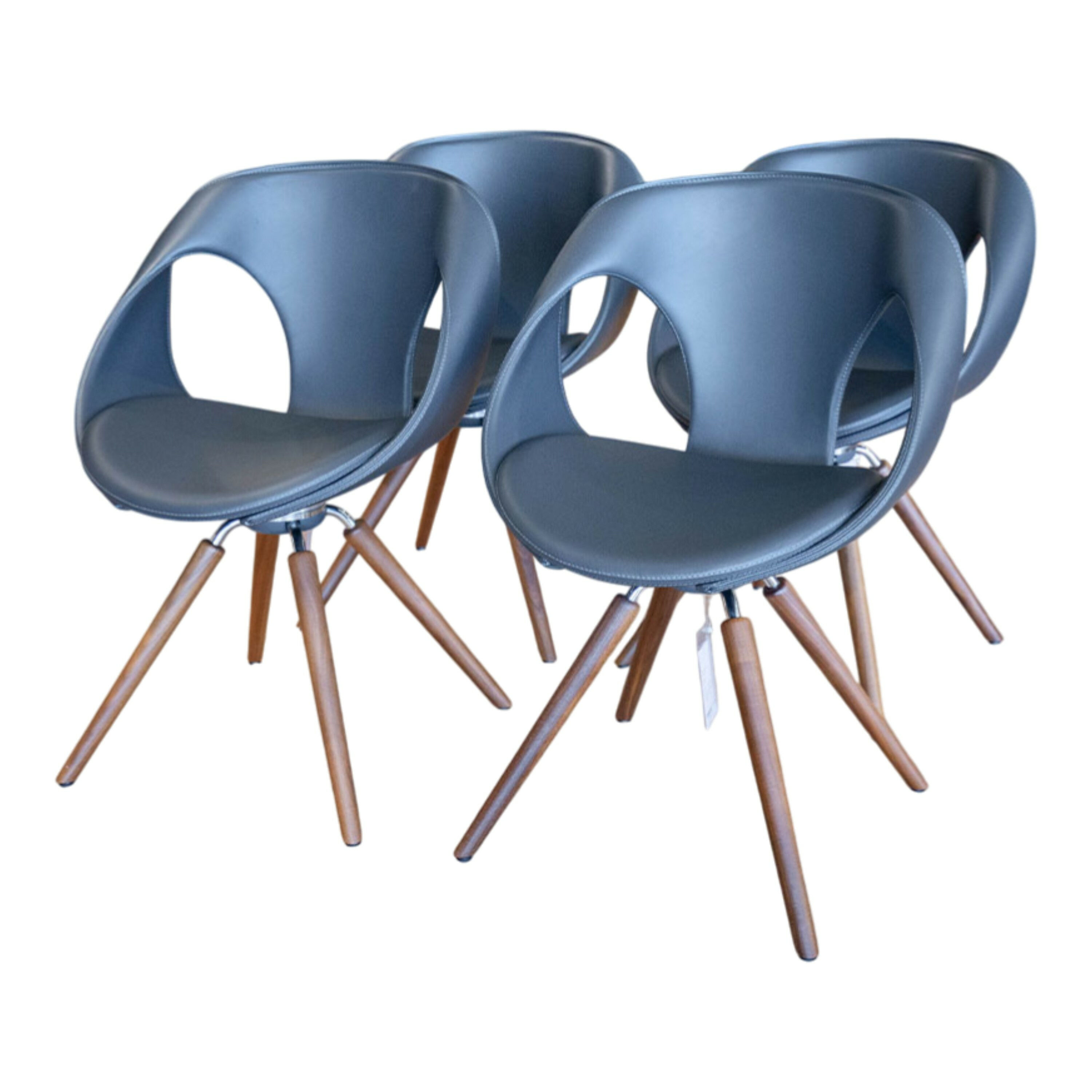 Tonon - 4er Set Stuhl Up Leder Soft 141 Anthrazit Drehgestell Amerikanischer Walnuss Und Chrom Glänzend - 1
