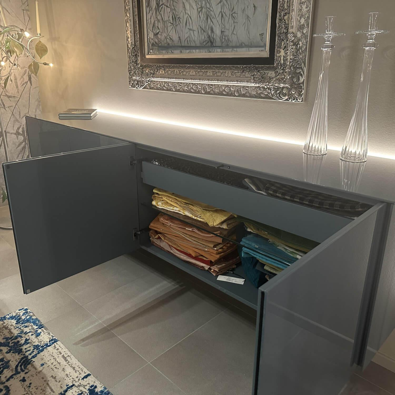 Kettnaker - Sideboard Soma Lack Stahlblau Blau Hochglanz Gestell Dunkel Bronze Braun Inklusive Beleuchtung - 5