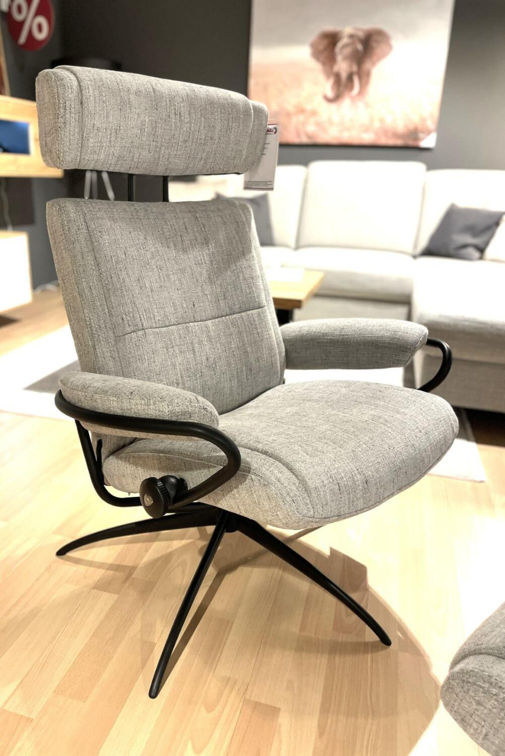 Stressless - Relaxsessel Paris Stoff Line 11 Light Grey Grau Gestell Star Matt Schwarz Inklusive Hocker Und Kopfstütze - 3
