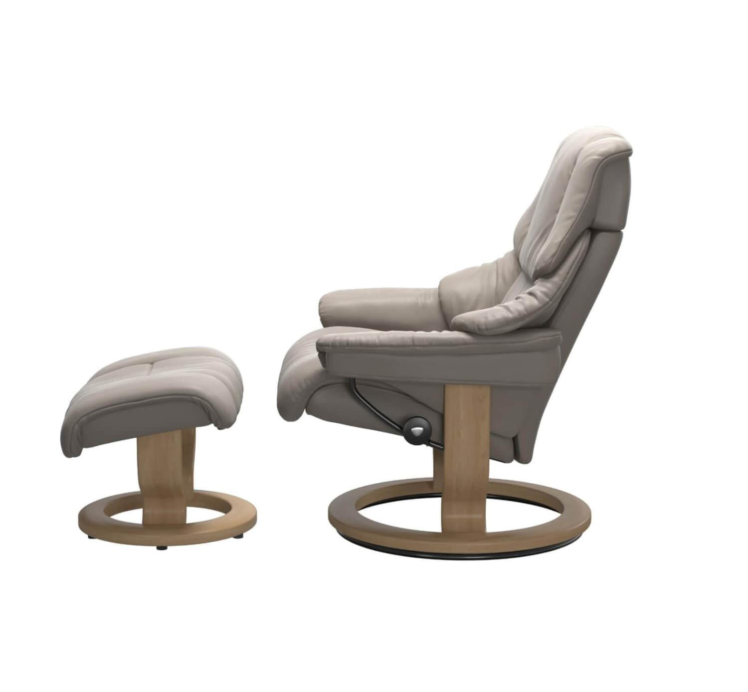 Stressless - Relaxsessel Reno L Leder Paloma 44 Dark Mushroom Beige Grau Gestell Classic 04 Eiche Mit Hocker - 4