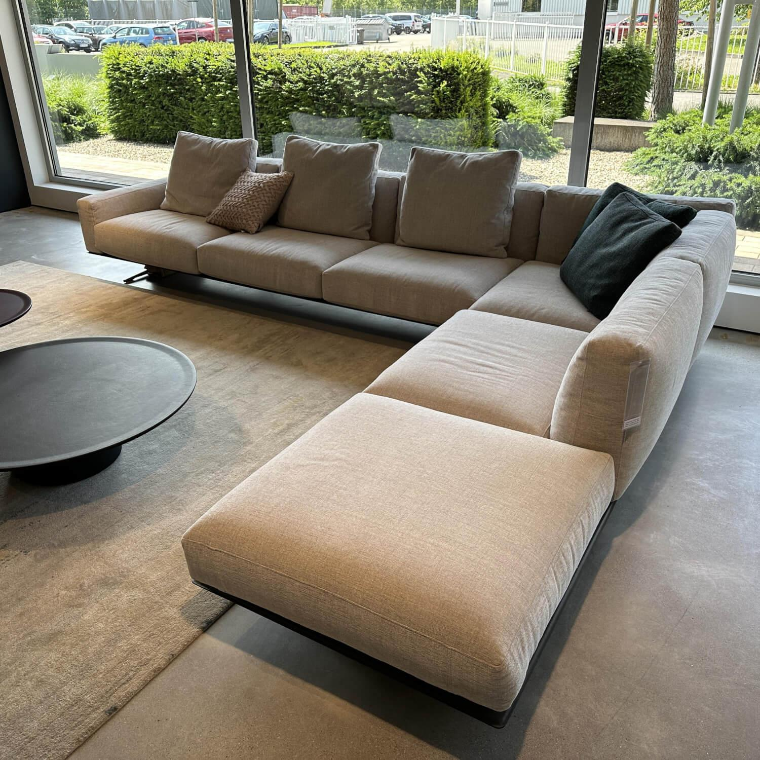 Flexform - Ecksofa Soft Dream Stoff Ellisse 1170 Grau Platform Leder 5003 Grau Füße Metall Brüniert - 2