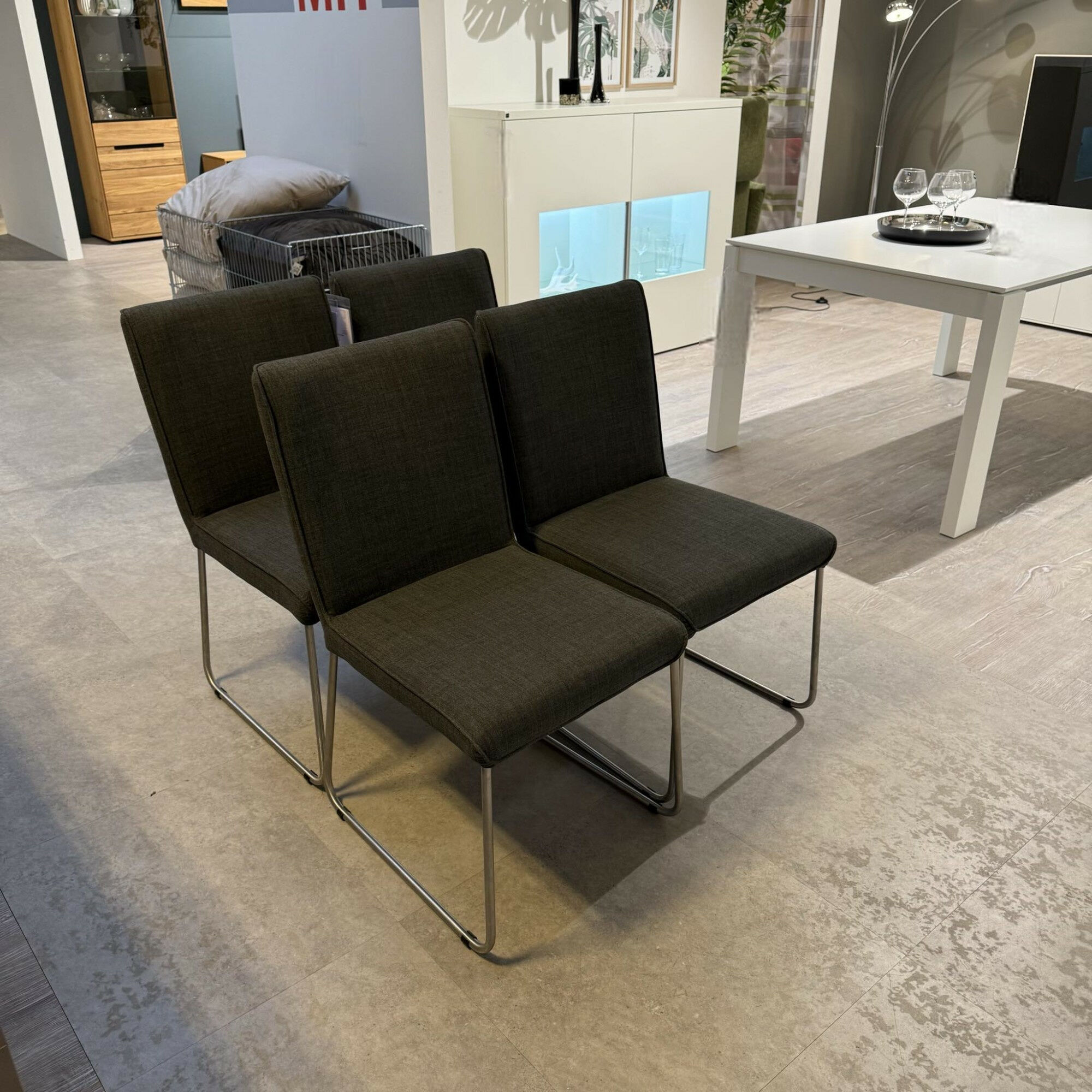 Hülsta - 4er Set Stuhl Now Dining S21 Flachgewebe Anthrazit Metallgestell Kufen Chrom - 3