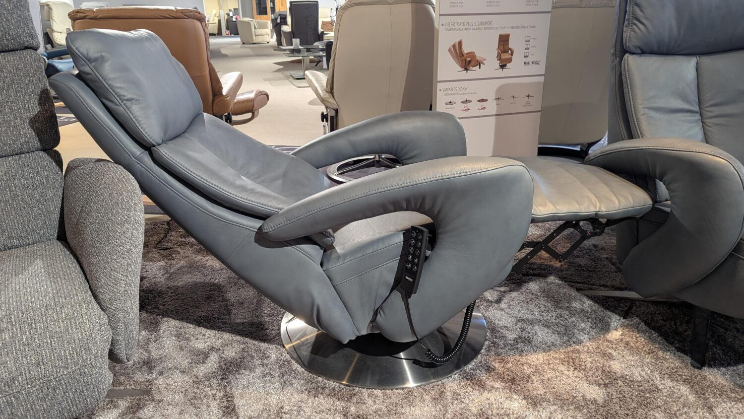 Hukla - Sessel Dreamline 02 Leder Vivre Steel Grau Metall Drehteller V6 Mit Turn Und Move Funktion - 4