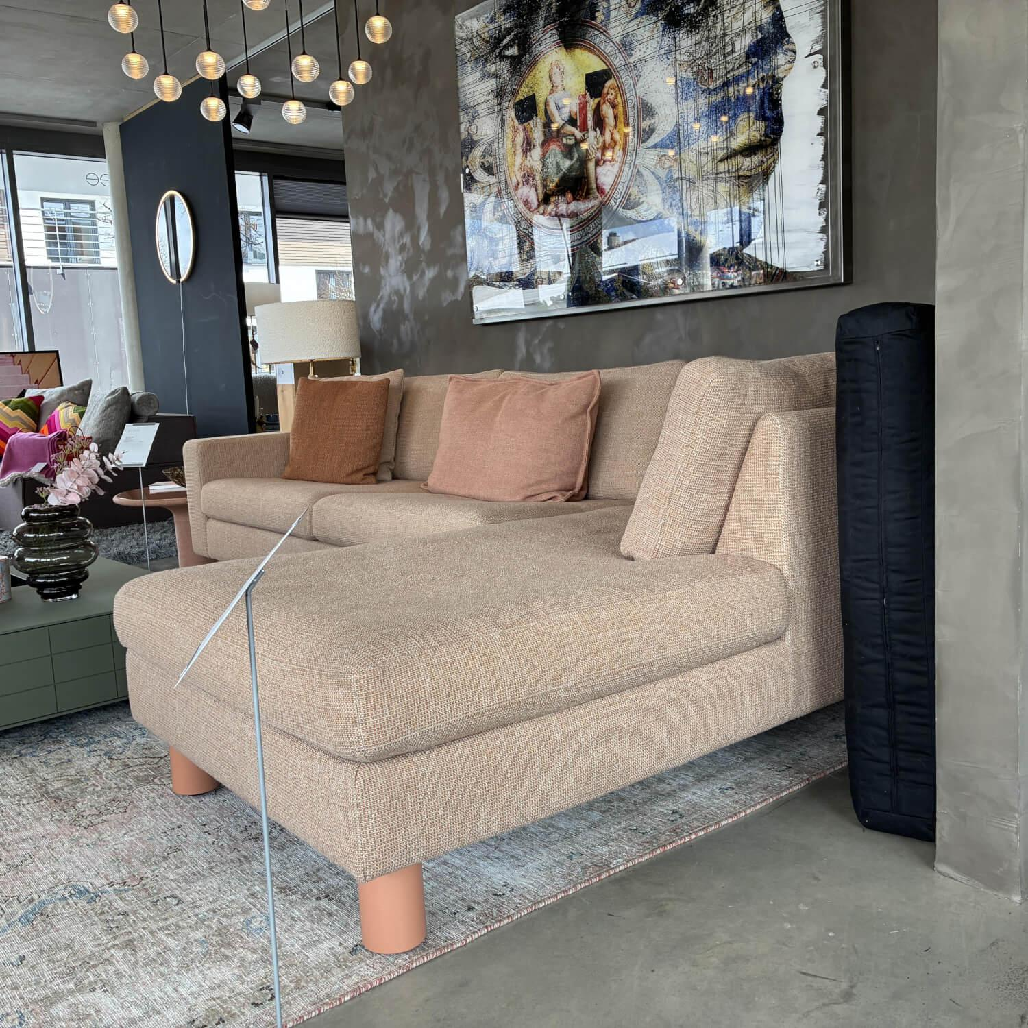 COR - Ecksofa Conseta Stoff 8186 Aprikose Rosa Füße Metall Rosa Lackiert Inklusive Kissen - 5