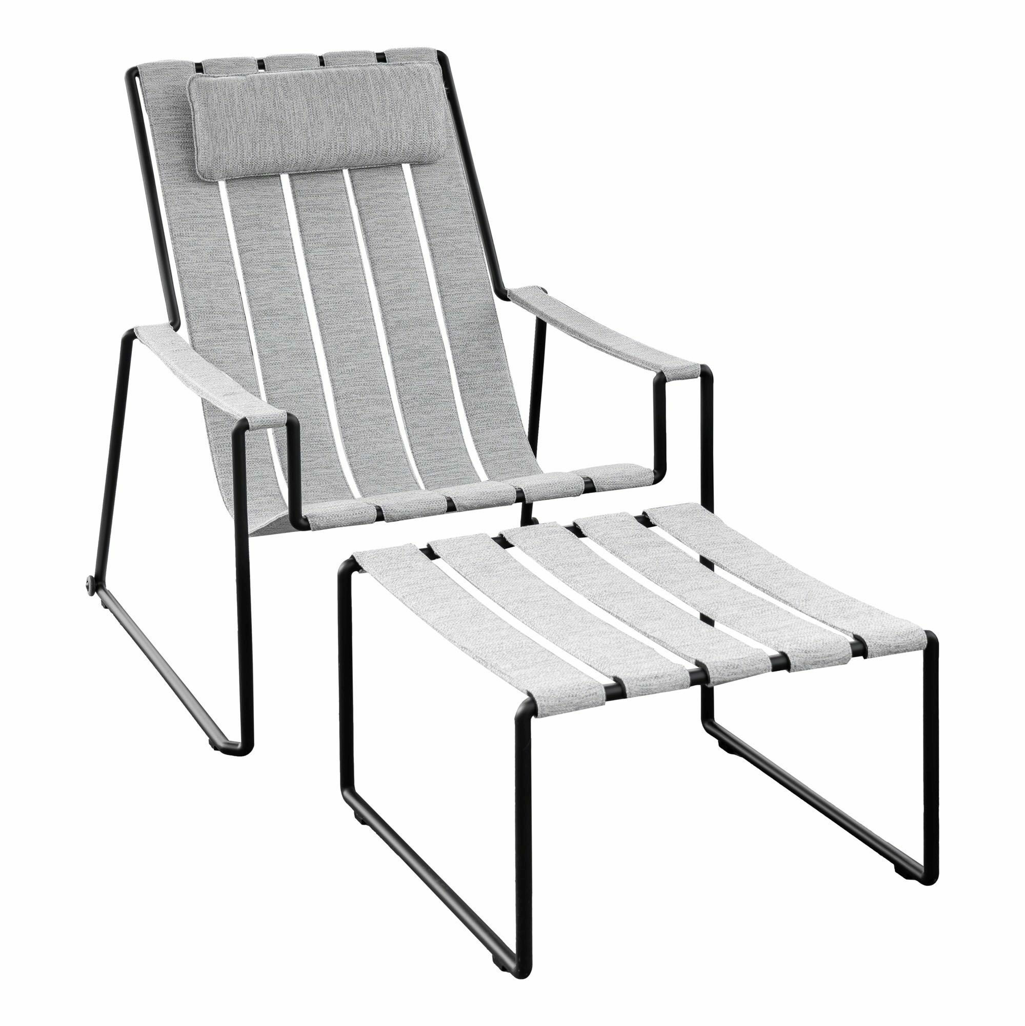 Royal Botania - Liegestuhl Strappy Textile Natural Silver Dot Silber Gestell Edelstahl Anthrazit Beschichtet Inklusive Hocker  - 1