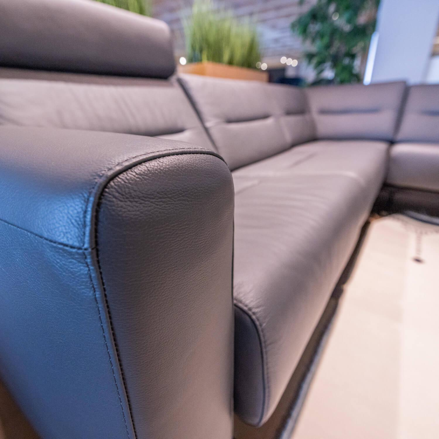 Stressless - Ecksofa Stella mit Hocker Leder Batick Grau Metallfüße Schwarz - 6