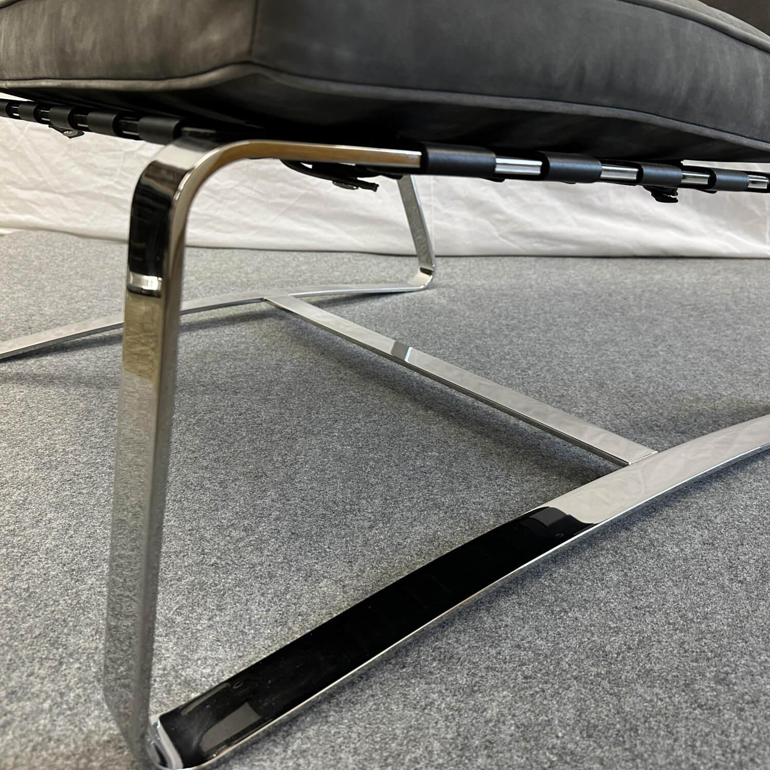 Minotti - Sessel Delaunay Quilt Nubukleder 11 Carbone Grau Kernledergurte Schwarz Gestell Glänzend Chrom - 5
