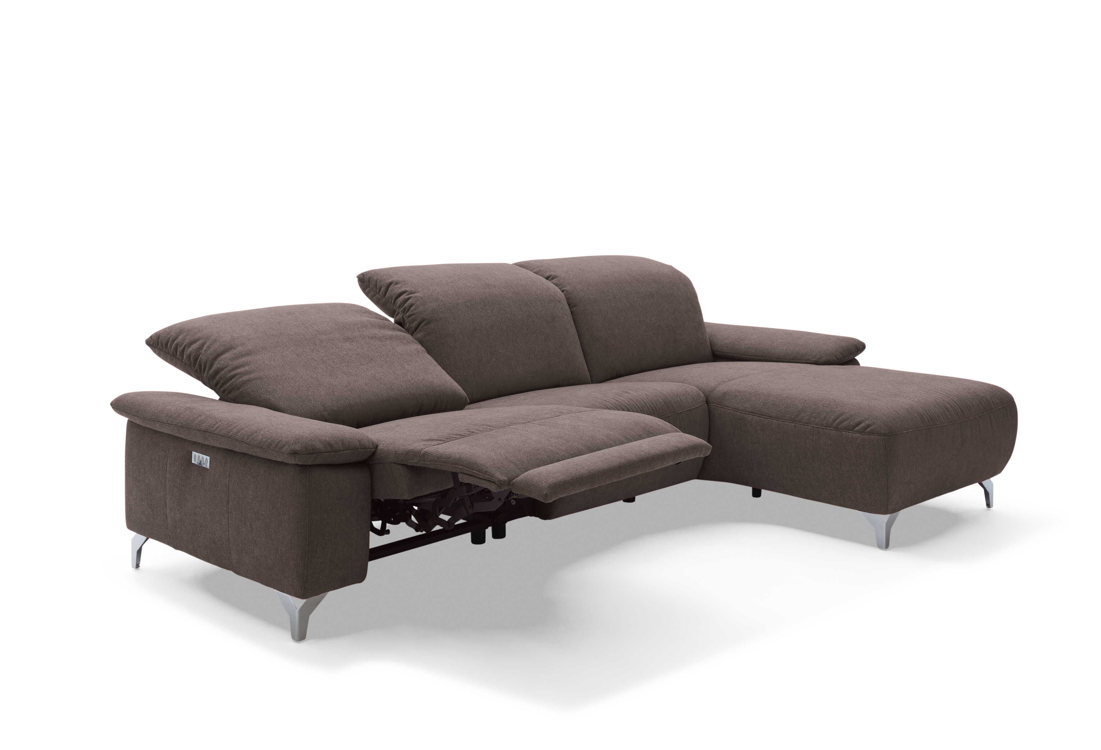 Ecksofa MR 370 Stoff Trend Purple Grey elektrische Relaxfunktion