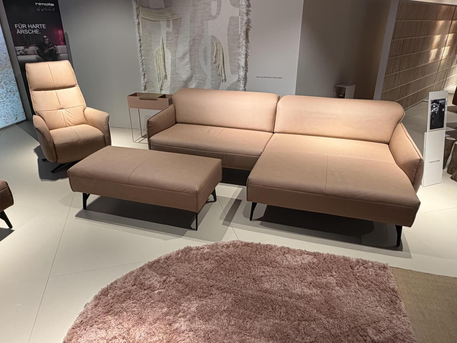 himolla - Ecksofa Tangram 9660 Leder 24 Longlife Mousse Beige Braun Gestell Metall Anthrazit Inklusive Hocker Und Verstellung - 2