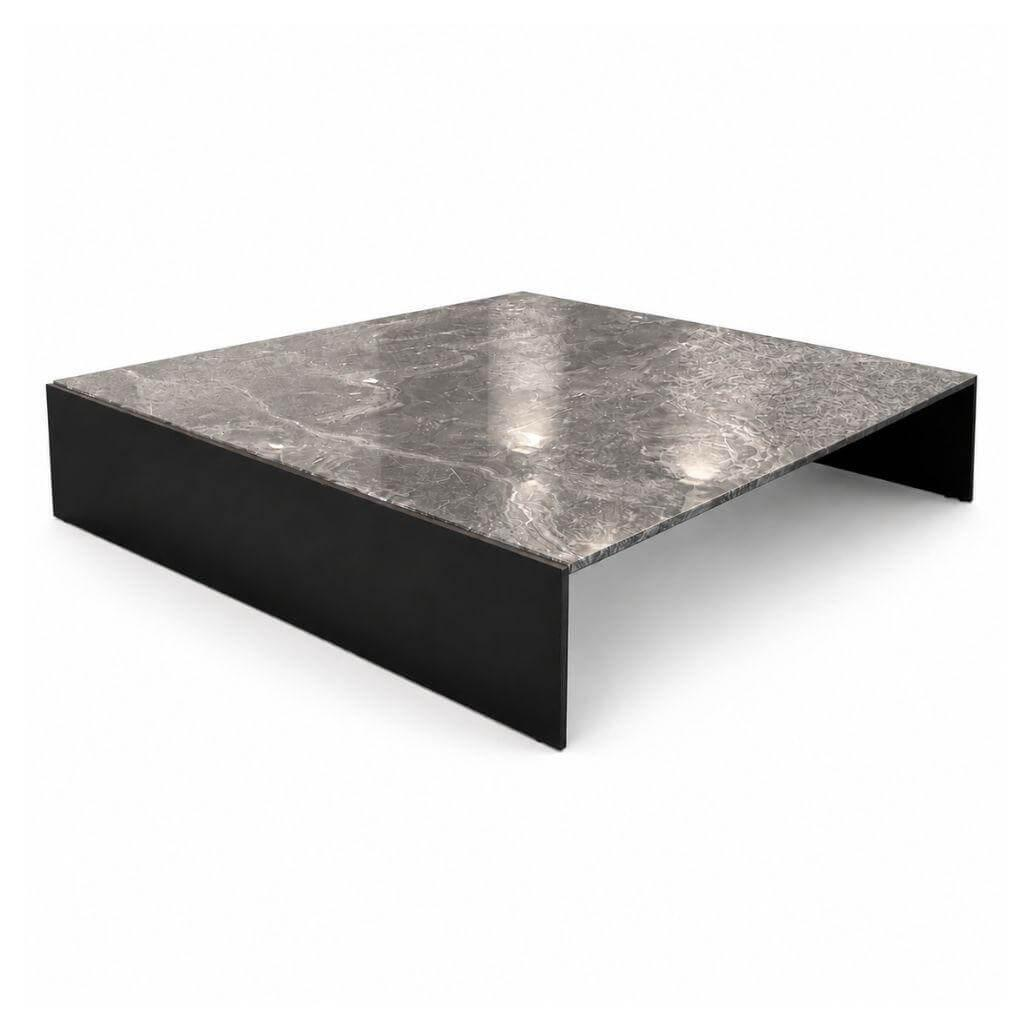 Minotti - Beistelltisch Linha Platte Marmor Grigio Orobico Grau Gestell Aluminium Goldbraun - 1