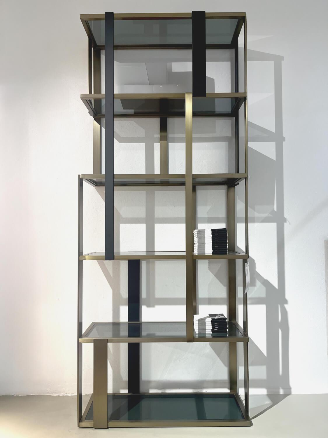 Eichholtz - Cabinet Clio Shelf Brass Brushed Black Finish Glass Smoke Gray - 6