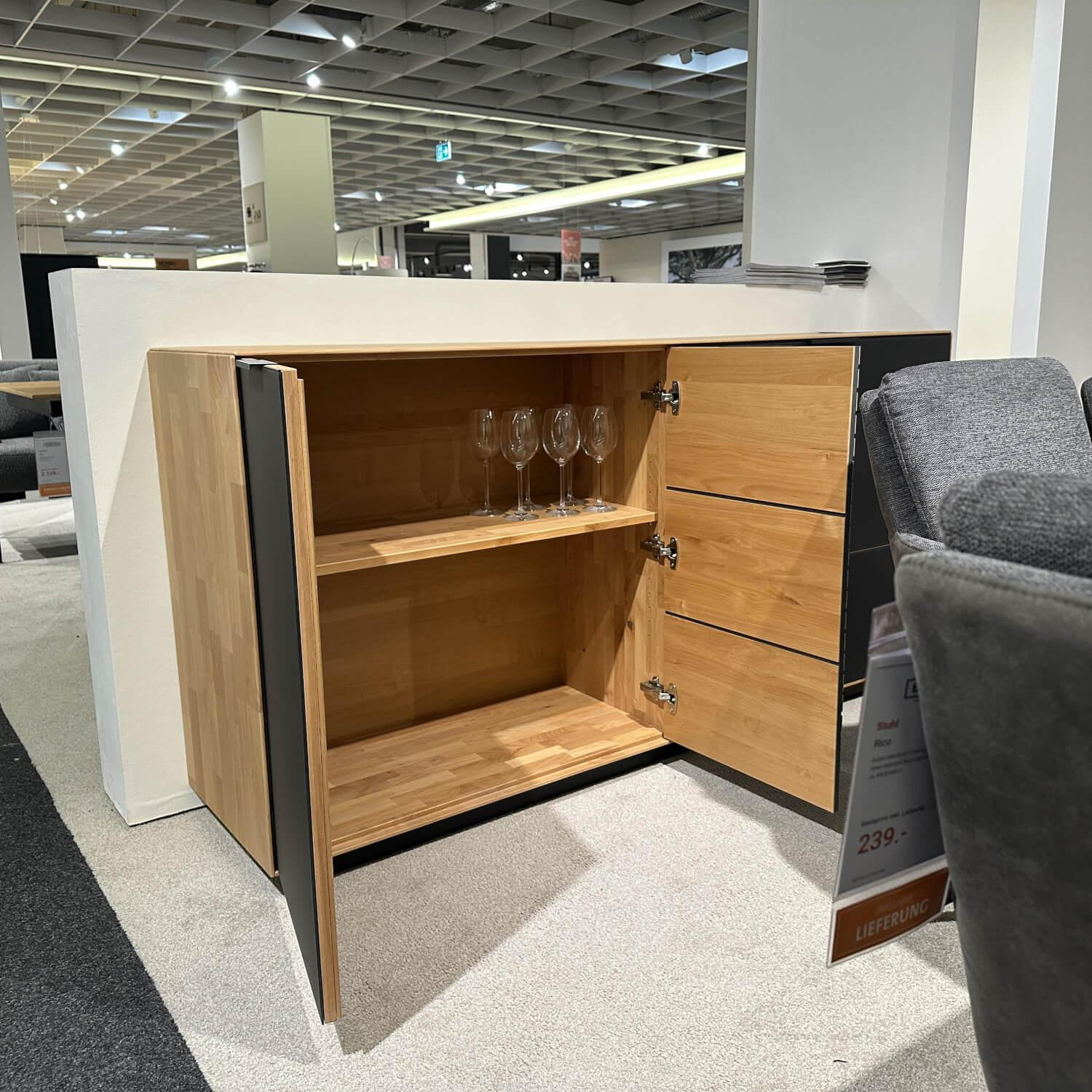 Wöstmann - Sideboard WM 2320 Holz Erle Mattglas Carbon Grau Sockel Carbonfähig - 2