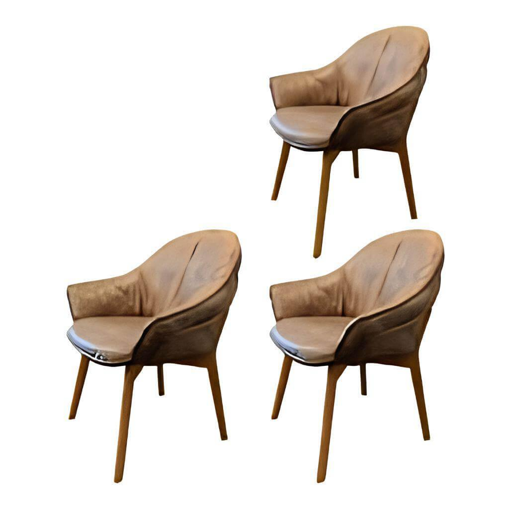 Freifrau - 3er-Set Armlehnstuhl Marie Leder Braun Gestell Holz Eiche - 1