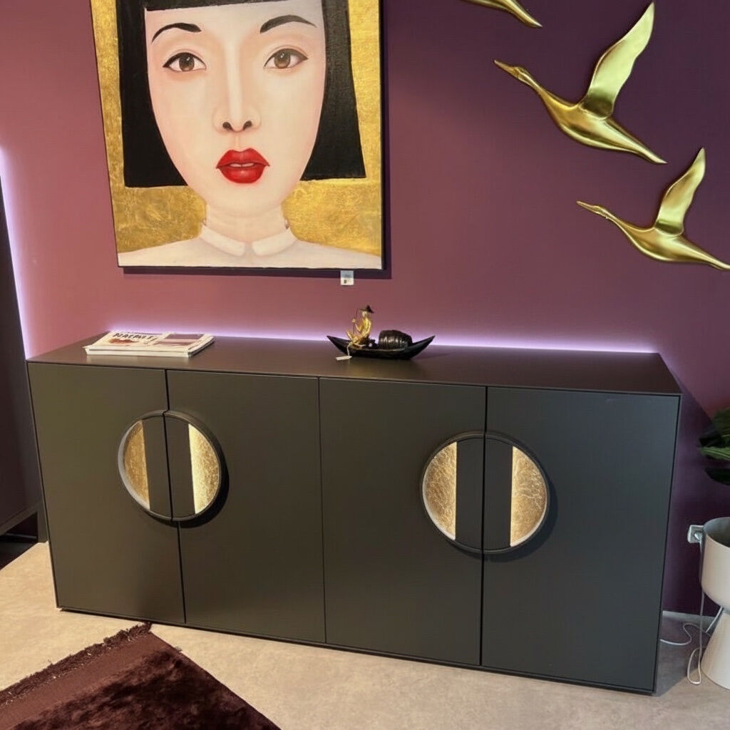 Die Hausmarke - Sideboard Jyn MDF Schiefer Schwarz Griffe Gold  - 3