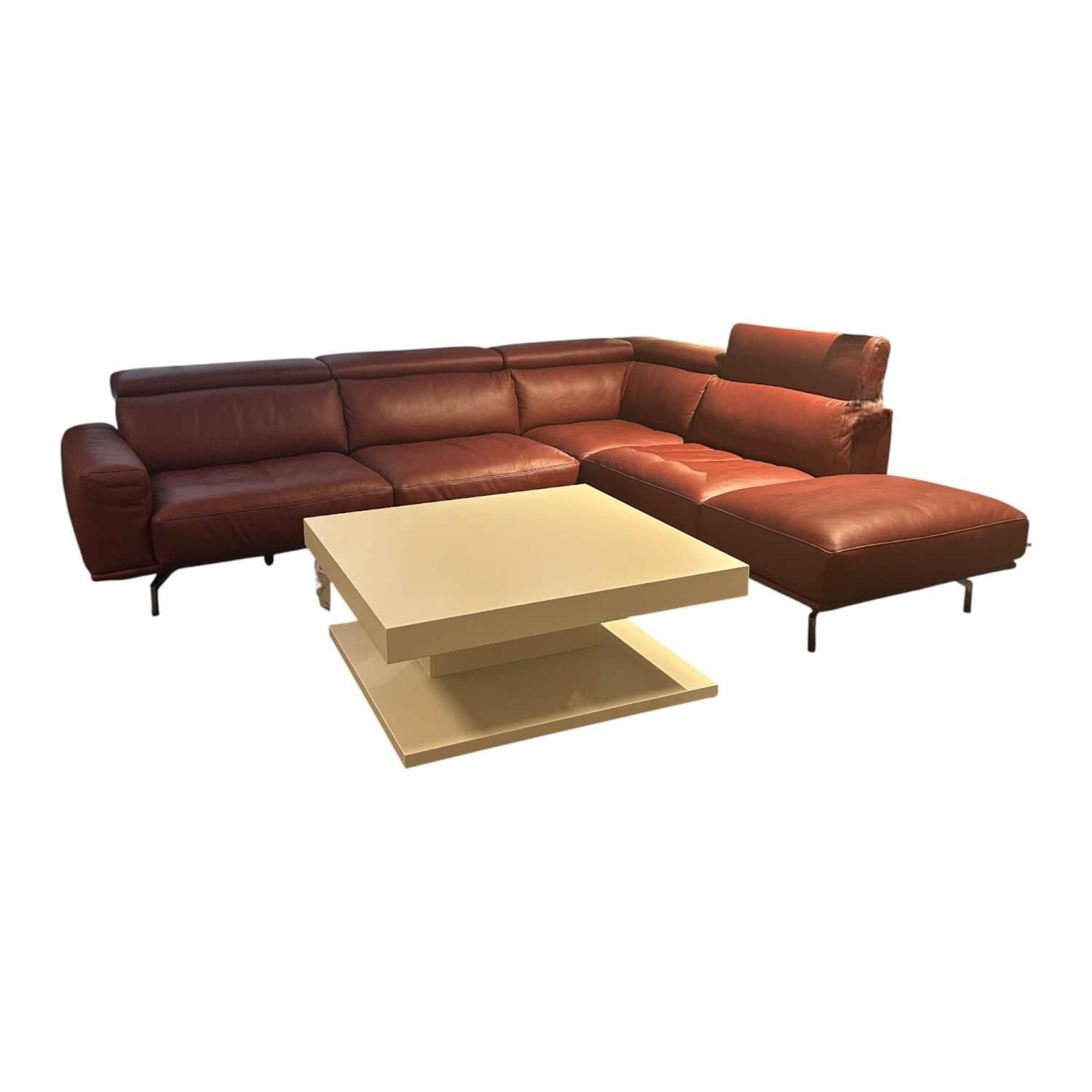 E. Schillig - Ecksofa Amante Leder L150 87 Weinrot Rot Metallfuß Schwarzchrom Mit festem Hocker - 1