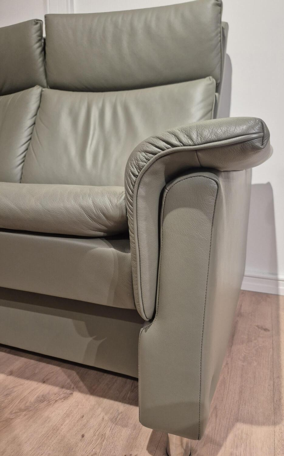 Stressless - Sofa Aurora Hoch Leder Paloma Shadow Green Grün Füße Edelstahl Poliert Rund - 3