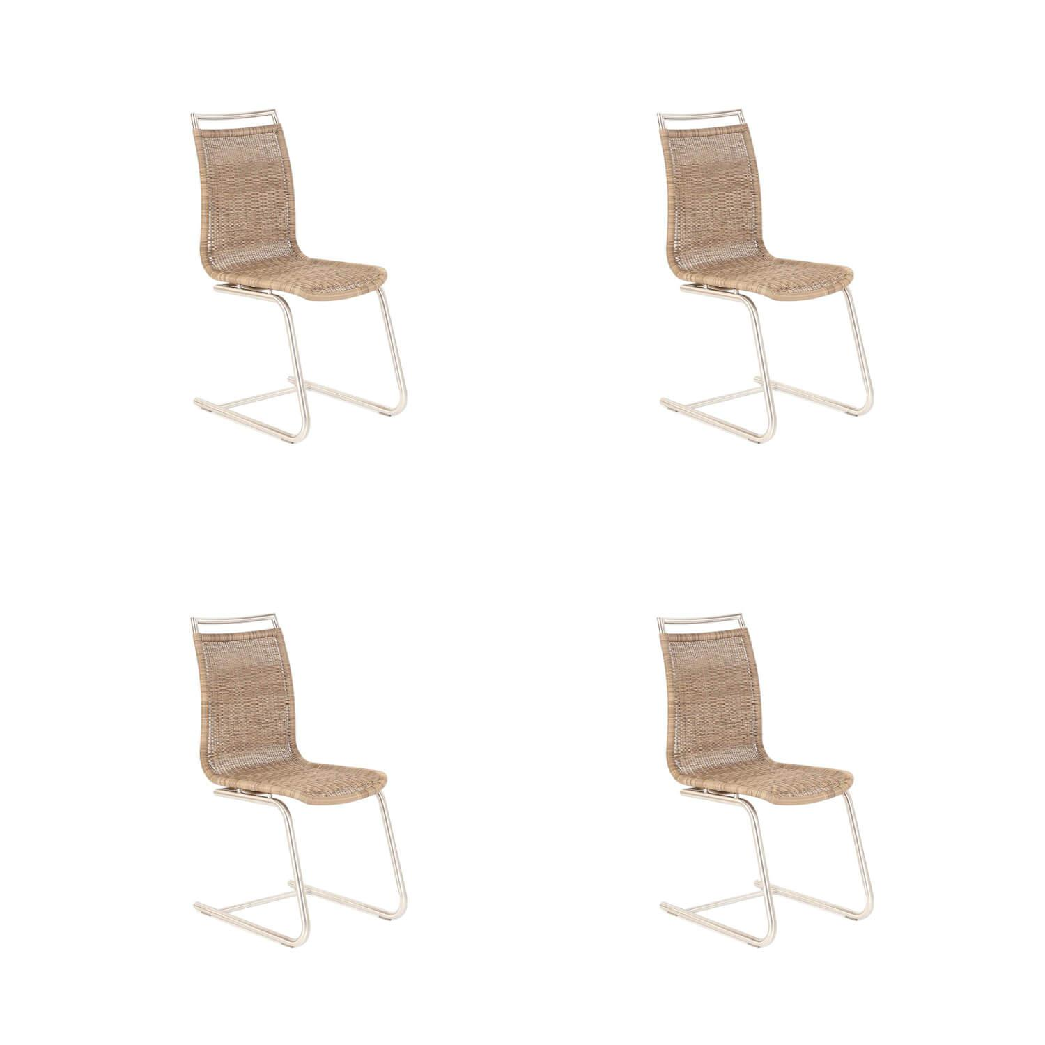 Lavida - 4er Set Freischwinger Jenny Mit Edelstahlgriff Macchiato Braun Beige Untergestell Rundrohr Edelstahl - 1