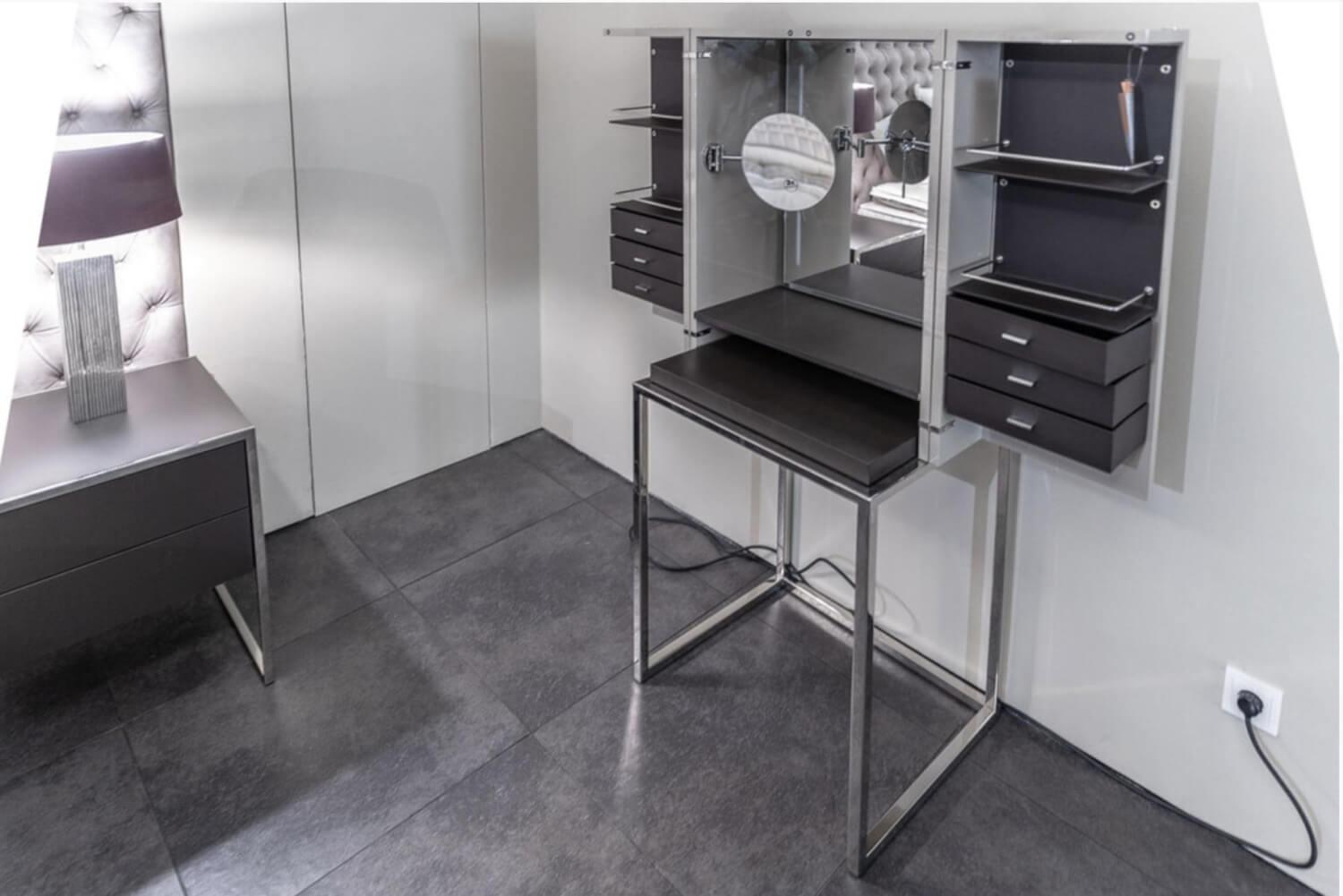 YOMEI - Schminkschrank Magic Cube Dress Pantex Taupe Hochglanz Gestell und Rahmen Edelstahl Poliert Inneneinteilung Choco - 5