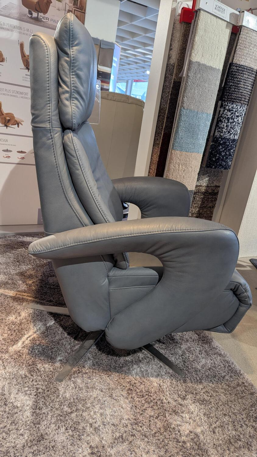 Hukla - Sessel Dreamline 02 Leder Vivre Steel Grau Sternfuß Edelstahl Mit Kopfteilverstellung - 5