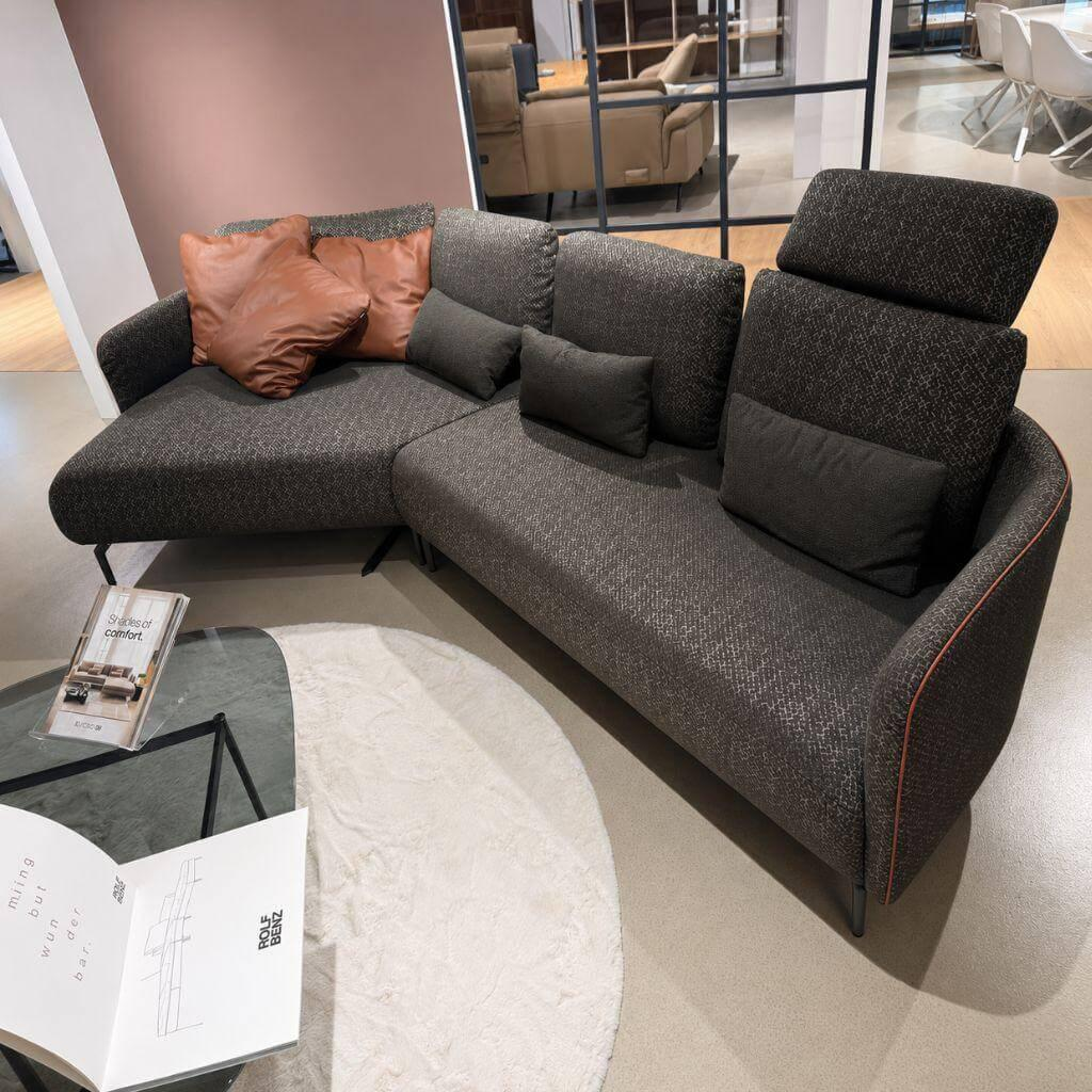 Hülsta - Sofa Abschlusssessel 470 Stoff 082-49 Schwarzbraun Fuß Aluminium Umbragrau Lackiert - 4
