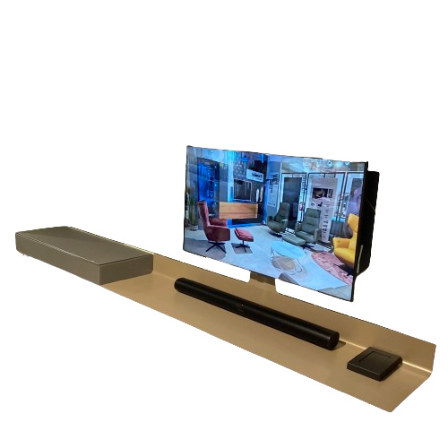 Spectral Smart Furniture - TV Lowboard Air Front Glas Granit Grau Satiniert Air Board Metall Champagner Grau Beige Inklusive LED Beleuchtung Und Charge Bar - 1
