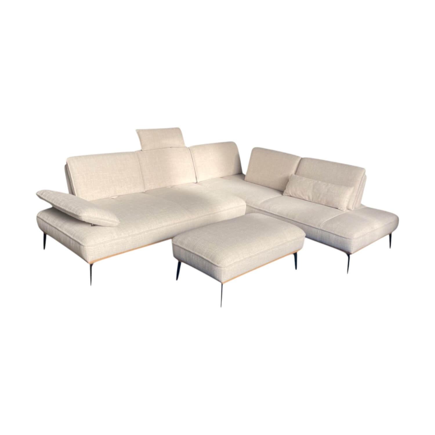 JOOP! - Ecksofa 8166 Stoff Canvas Natura Beige Holzrahmen Füße Schwarz Inklusive Hocker - 1