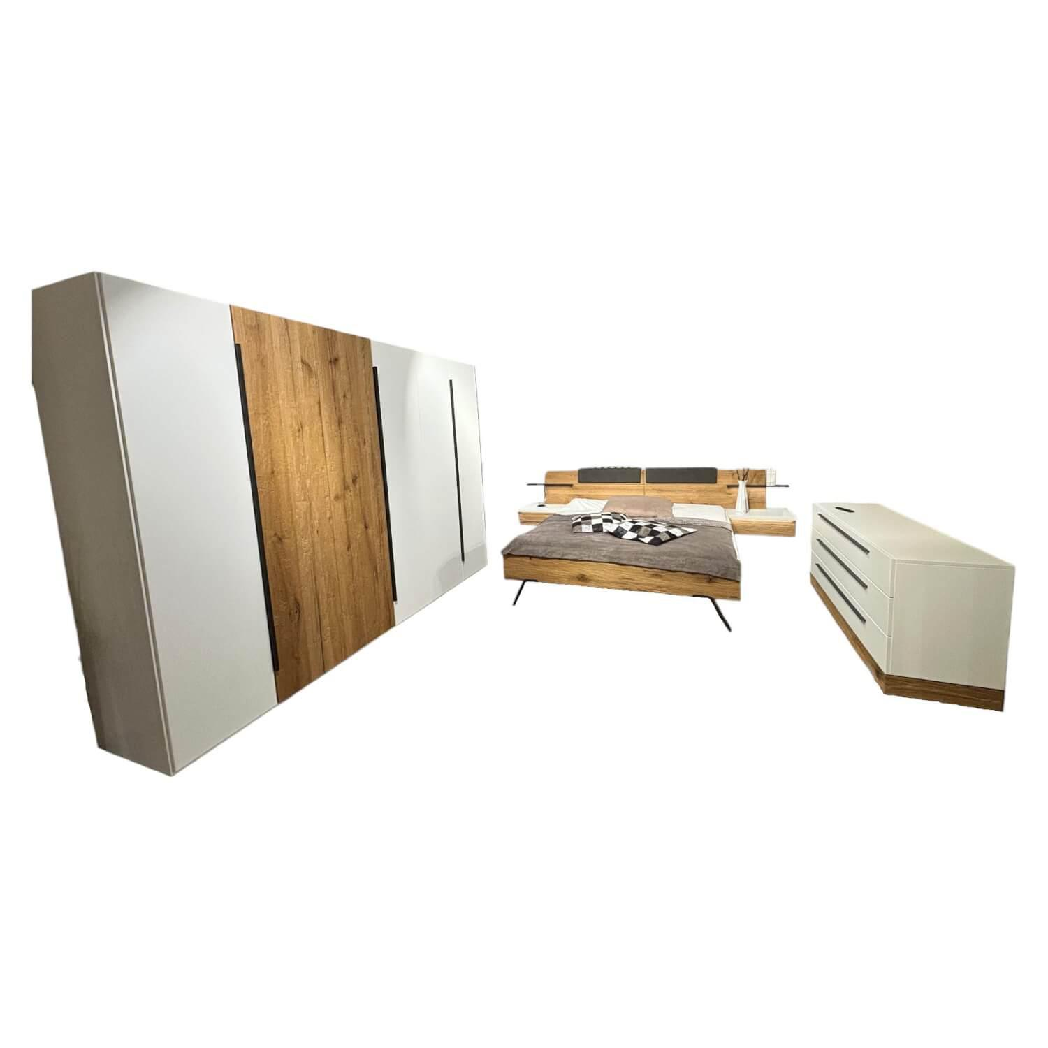 Thielemeyer - Schlafzimmer Zano Lack Weiß Absetzung Balkeneiche Gehackt Metall Schwarz - 1