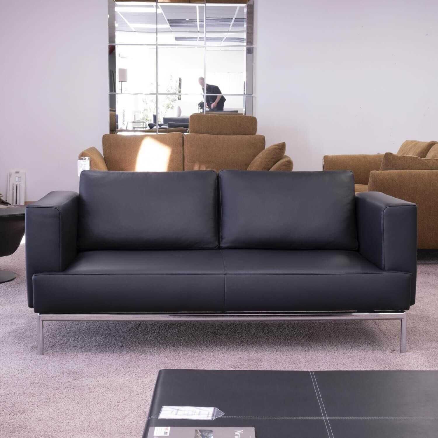 Sofa Easy Leder Schwarz Mit Klappbaren Armteilen