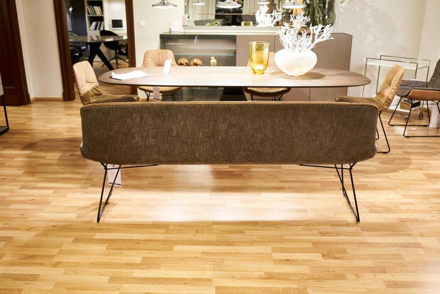 Freifrau - Bank Mit 4er-Set Stuhl Leya Außen Stoff Maple 862 Innen Vintage Leder Muscat Cognac Gestell Schwarz - 1