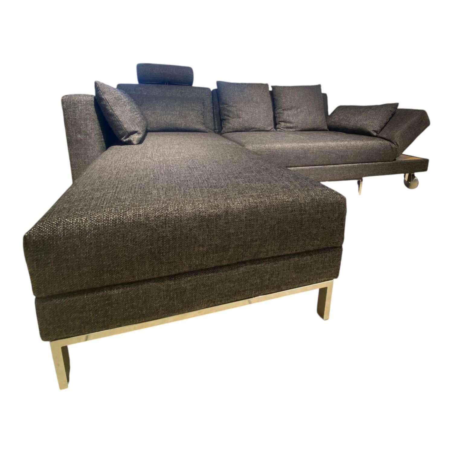 Brühl - Funktionssofa Four Two Soft Stoff 2480 0095 Grau Kufen Verchromt Glänzend Tischmodul Eiche Hell Geölt Mit Kissen - 1