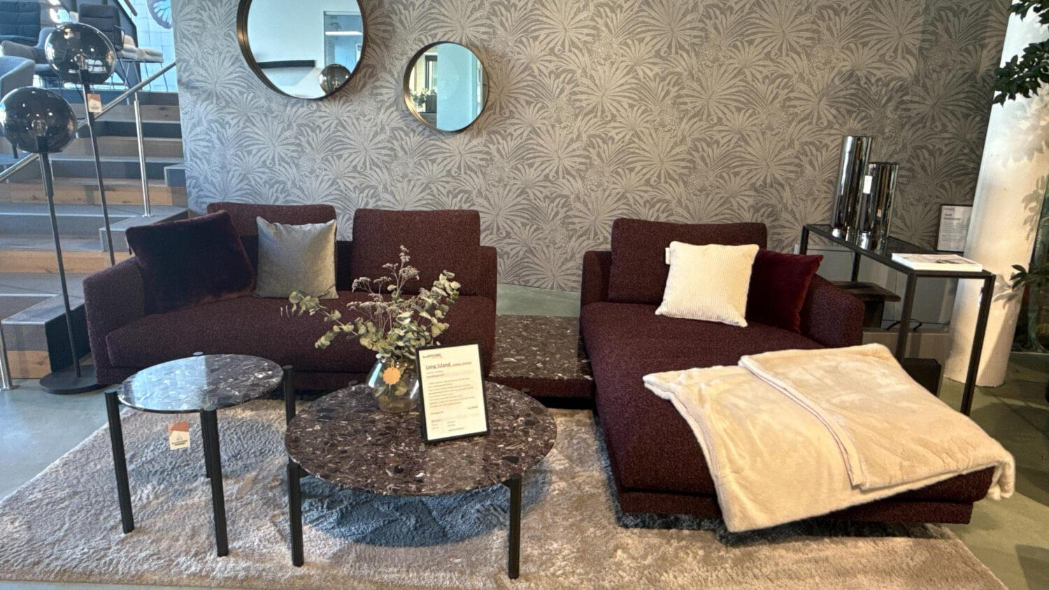Bielefelder Werkstätten - Sofa Long Island Stoff Cooper BW 1779 111 Rot Fuß Eiche Wengefarbig Gebeizt Schwarz Inklusive Tisch Terrazzo Levanto Und Kissen - 5