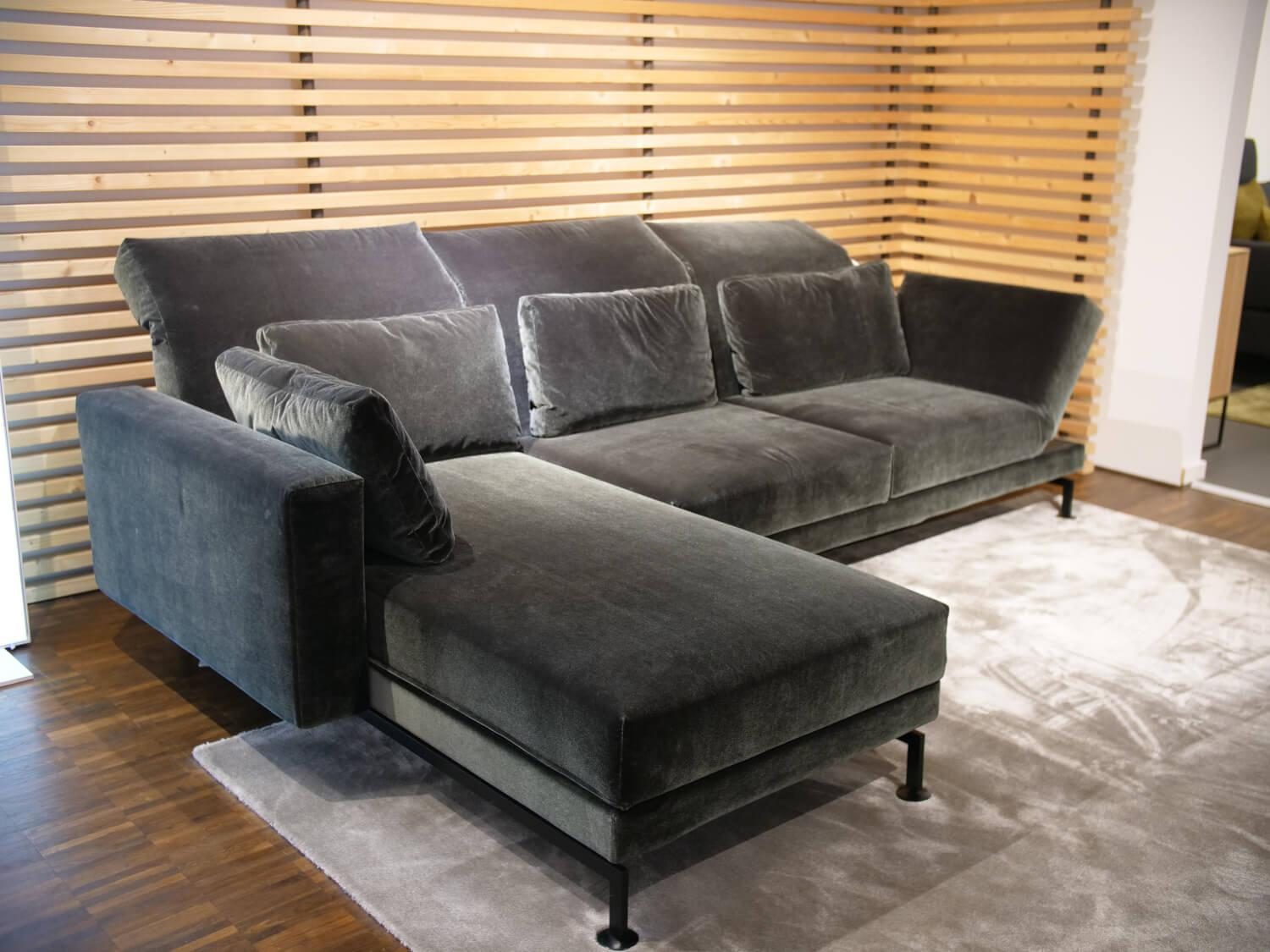 Brühl - Ecksofa Moule Medium Stoff 4473 98 Grau Ablage Leder Lama Grau Gestell Schwarz - 2