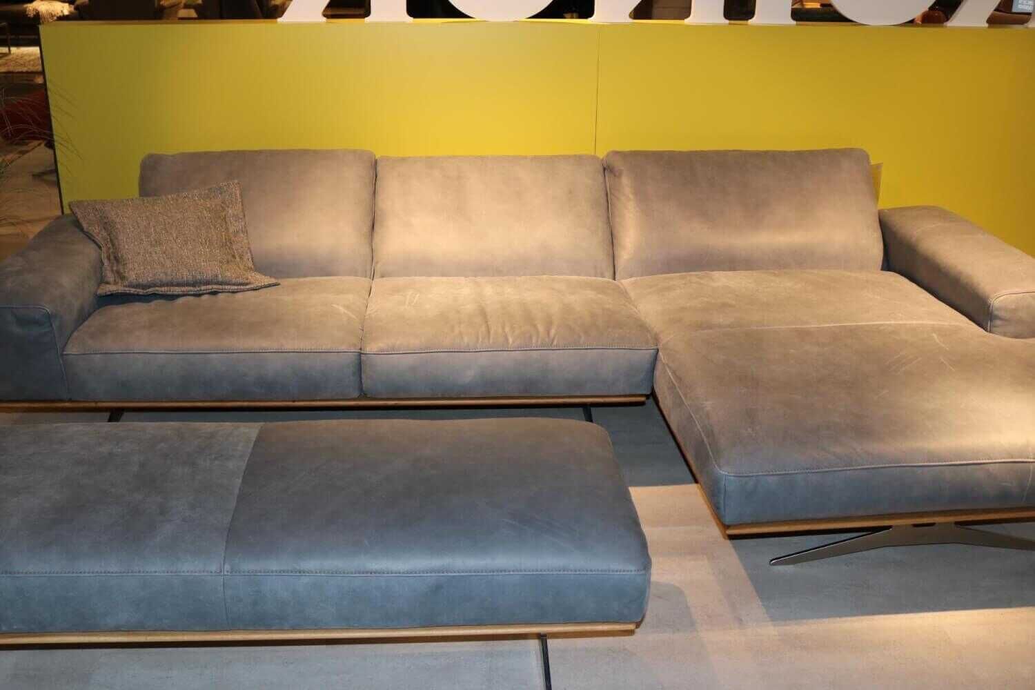 Koinor - Ecksofa Hiero Leder A-India Mare Blau Füße Schwerkufe Metall Nickel Satinier mit Hocker - 8