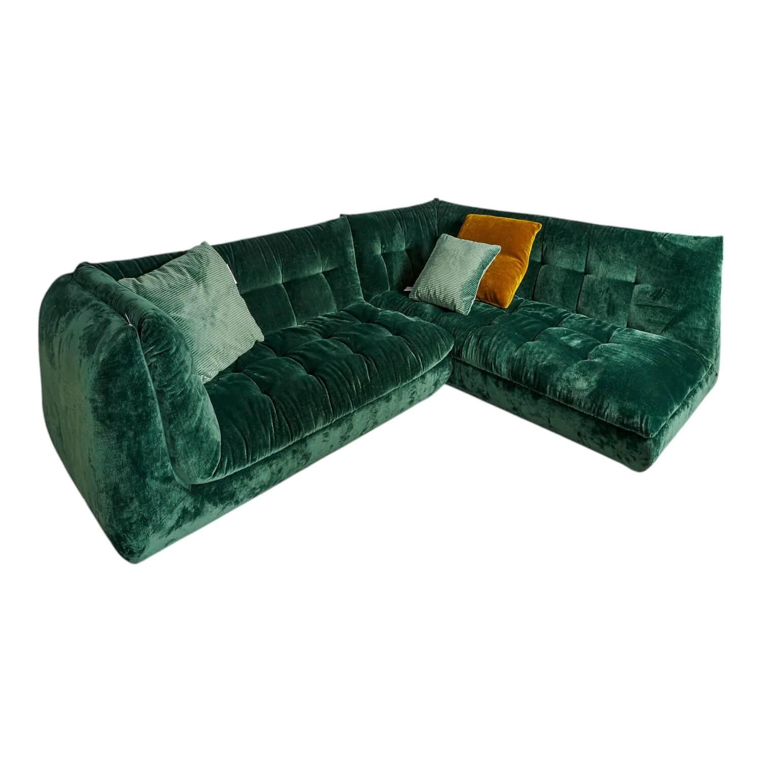 IP Design - Ecksofa Soulmate Stoff Phil Dunkelgrün Mit Kissen Stoff Gray Dunkelgrün Und Phil Curry Orange Braun - 1