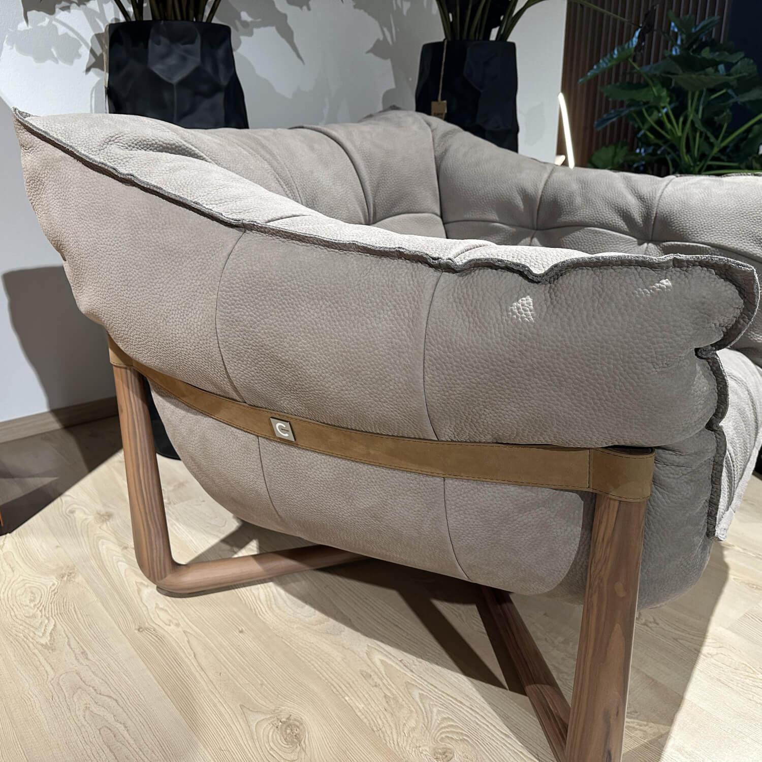 Cierre - Lounge Sessel Donald Leder 5 Nabuk 97 Tortora Braun Grau Gestell Canaletto Walnuss Gebleicht - 6