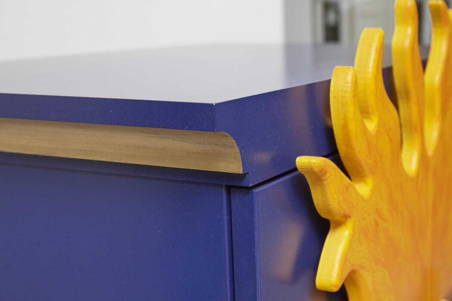 Türenschrank O-Sole-Mio Holz Blau mit Sonnenmotiv