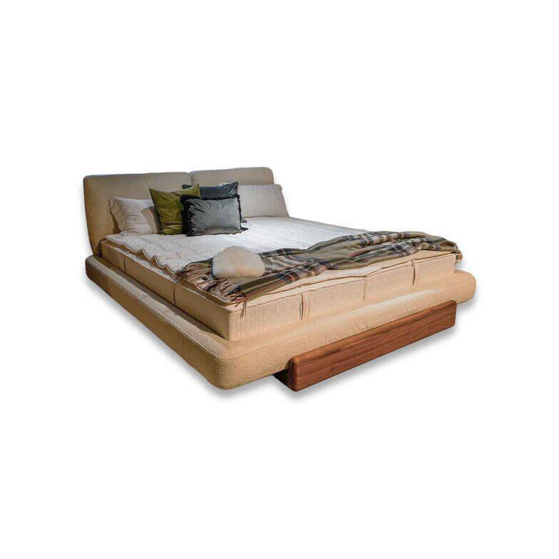 Rivo - Bett Sospiro Stoff Bouclé Ecrú Beige Fuß Nussbaum Inklusive Lattenrost Ohne Matratzen - 1