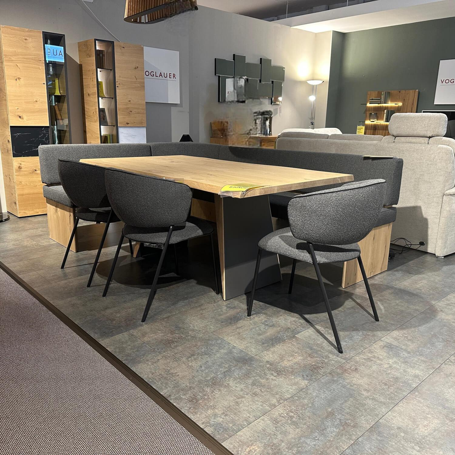 Voglauer - Essgruppe V Tektura Bank Und Stuhl Stoff Select Basaltbraun Braun Metallgestell Tisch Wildeiche Rustiko Schwarz - 5