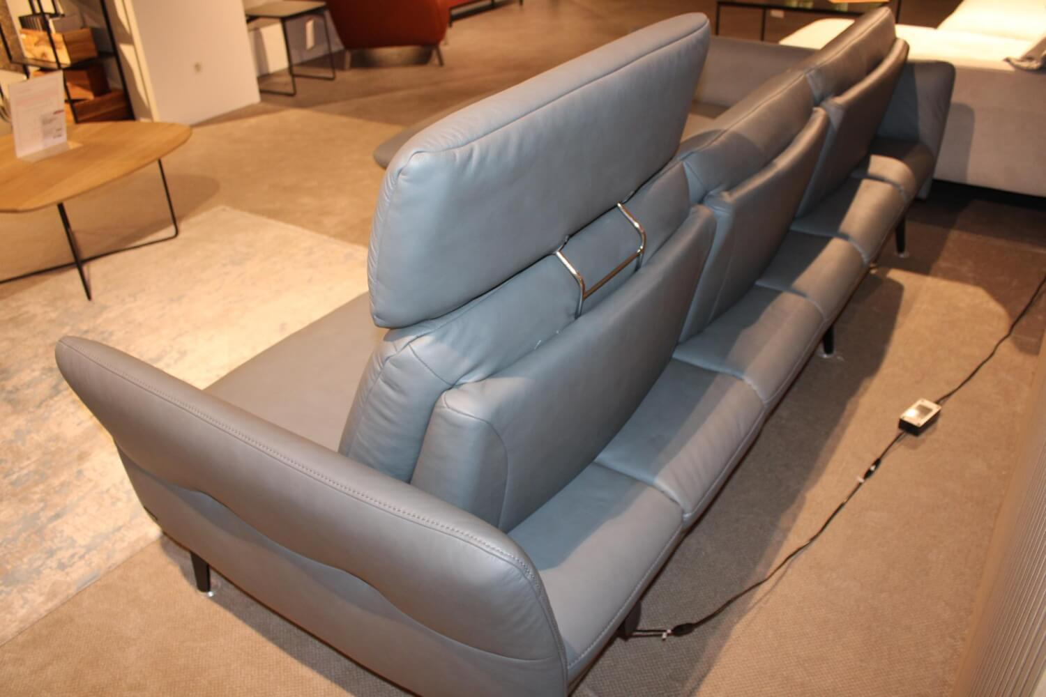 himolla - Ecksofa 1928 Leder 24 Longlife Aqua Grau mit Kopfstütze und 1 Nierenkissen - 2