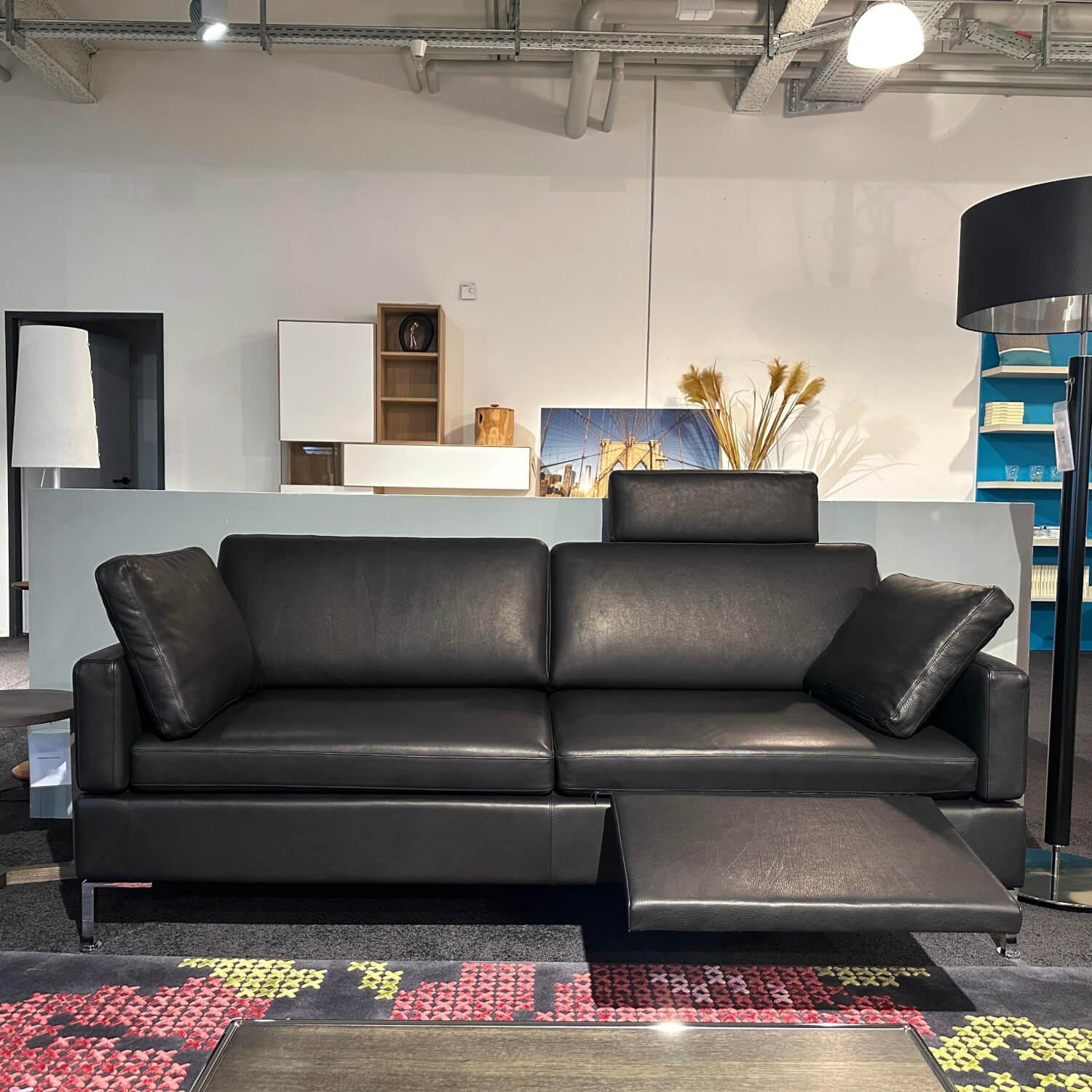 Brühl - Sofa Alba System 0 Leder Pearl 5707 10 Schwarz Winkelfüße Metall Verchromt Inklusive Fußstütze - 7