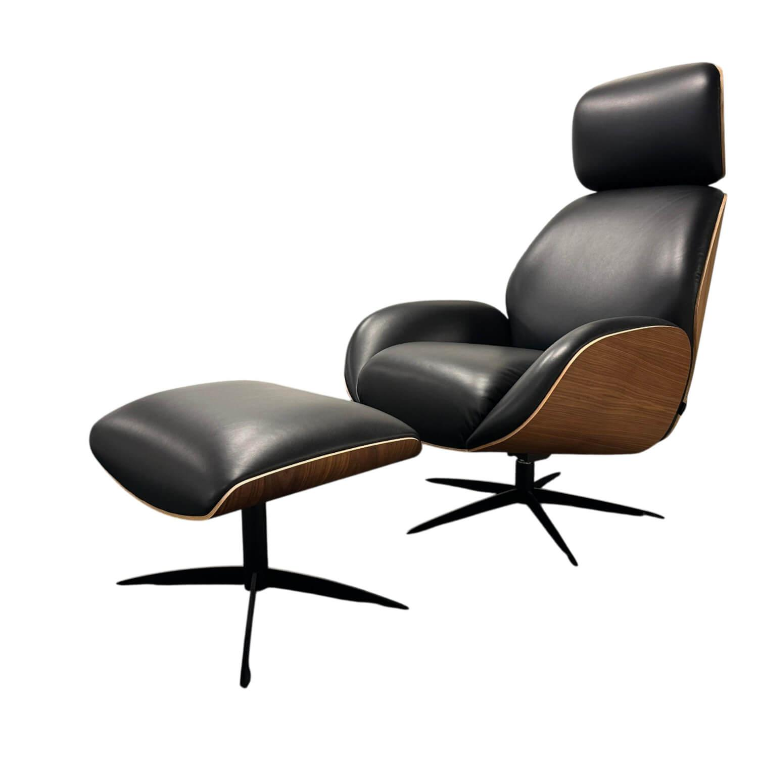 IP Design - Sessel Trinity Leder Space Schwarz 3 Nussbaum Geölt Sternfuß Schwarz Matt Manuell Verstellbar - 1