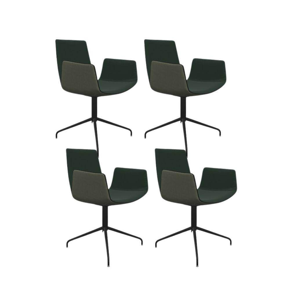 Freifrau - 4er-Set Armlehnstuhl Amelie High Leder Innen Adora Jade Grün Außen Leder Muscat Jade Grün Keder Orient Gestell Sternfuß Metall Schwarz Matt - 1