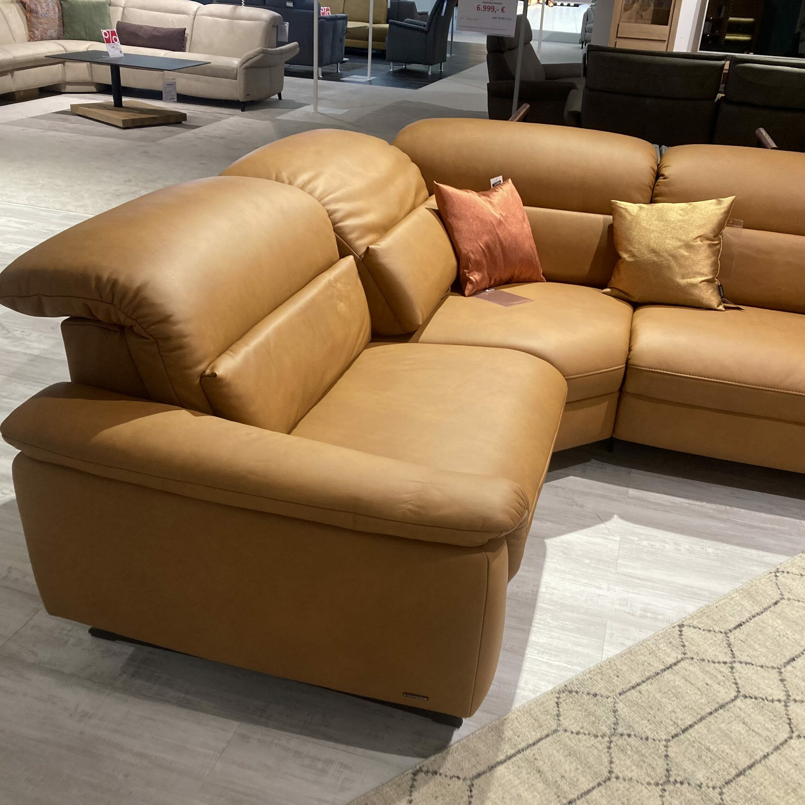 himolla - Ecksofa Haar Leder Soft-N  Bright Orange Gelb Gestell Kufen Metall Anthrazit - 5
