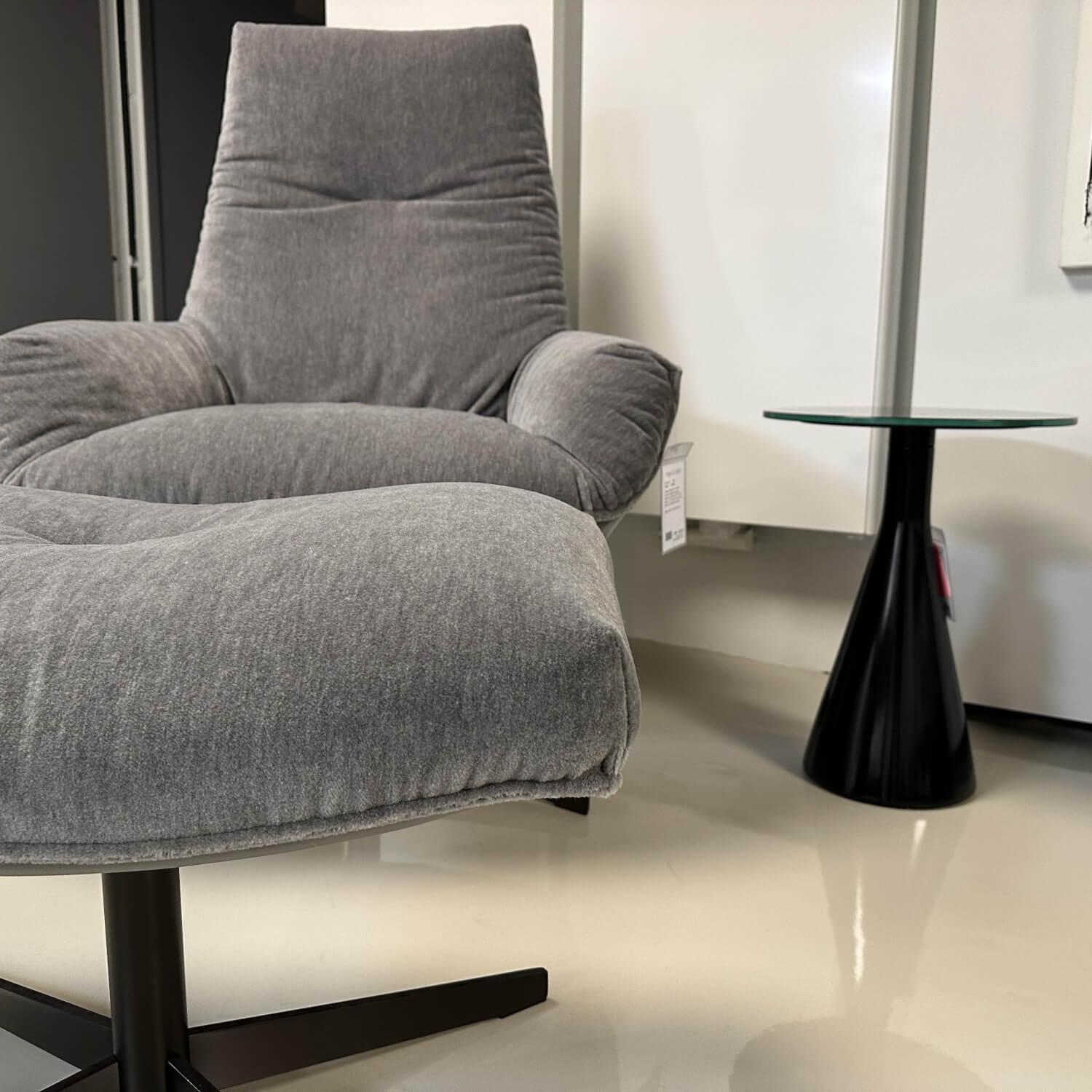 Bielefelder Werkstätten - Sessel Daron Stoff Savoy BW1792-494 Grau Außen Leder Normandie Grau mit Hocker - 8