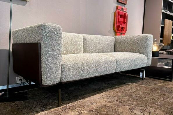 Marelli - Sofa L-Sofa Stoff Sahco Cat H Zero 002 Hellbeige Meliert Paneele Eiche Nussbaumfarbig Gebeizt Füße Metall Anodyc Bronze Lackiert - 2