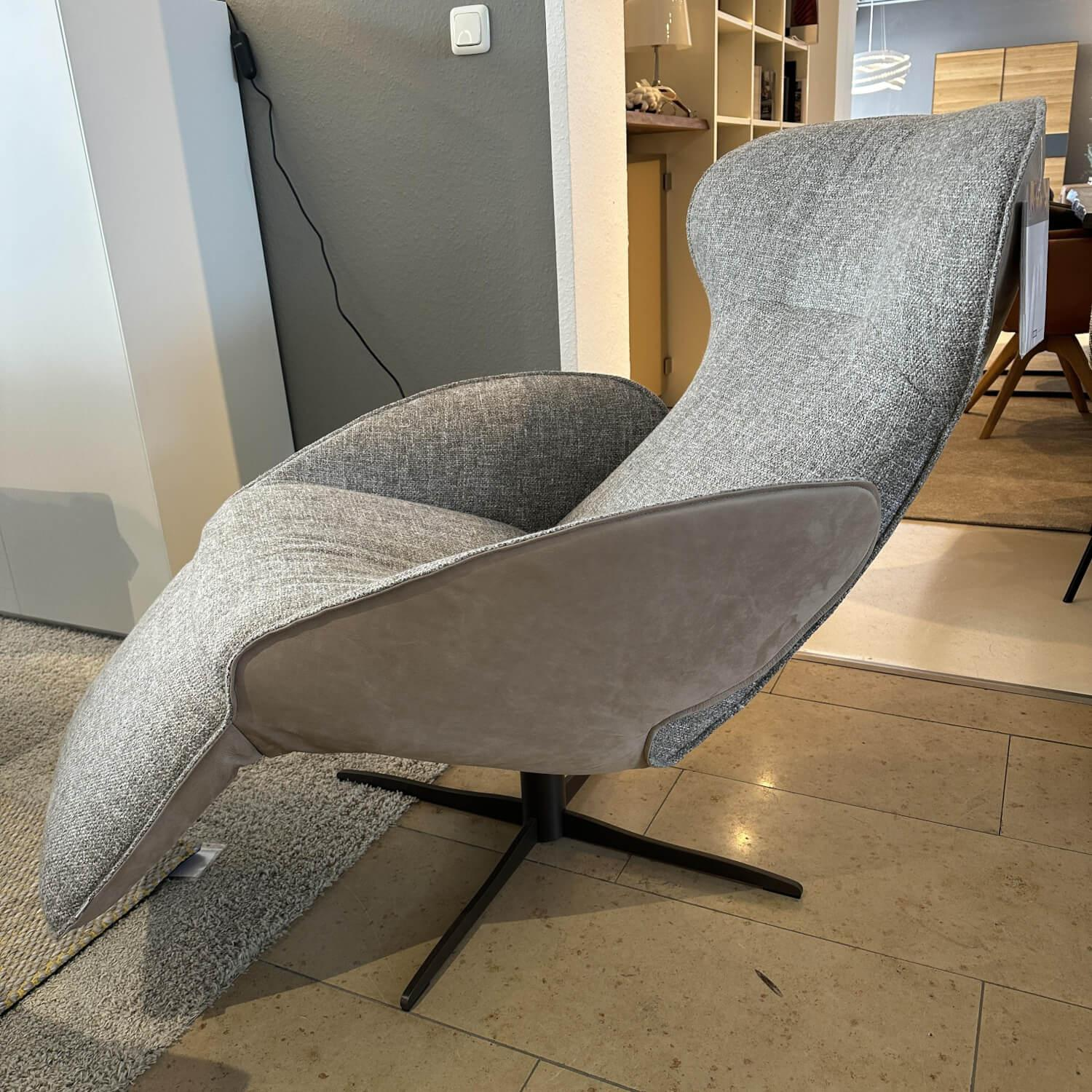 Jori - Sessel Daydreamer Innen Stoff Depero Grau Aussen Leder Nubuck Cream Grau Fuß 4-Stern Lack Bronze Ausführung Monomove - 10