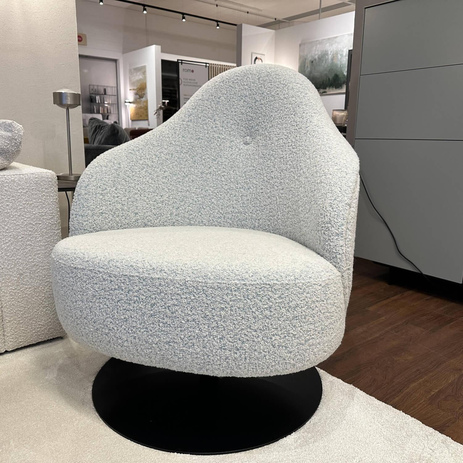 Werther - Sessel Salon Filippo Uecher Stoff Scapigliata 80 Seafoam Beige Blau Drehteller Schwarz - 3