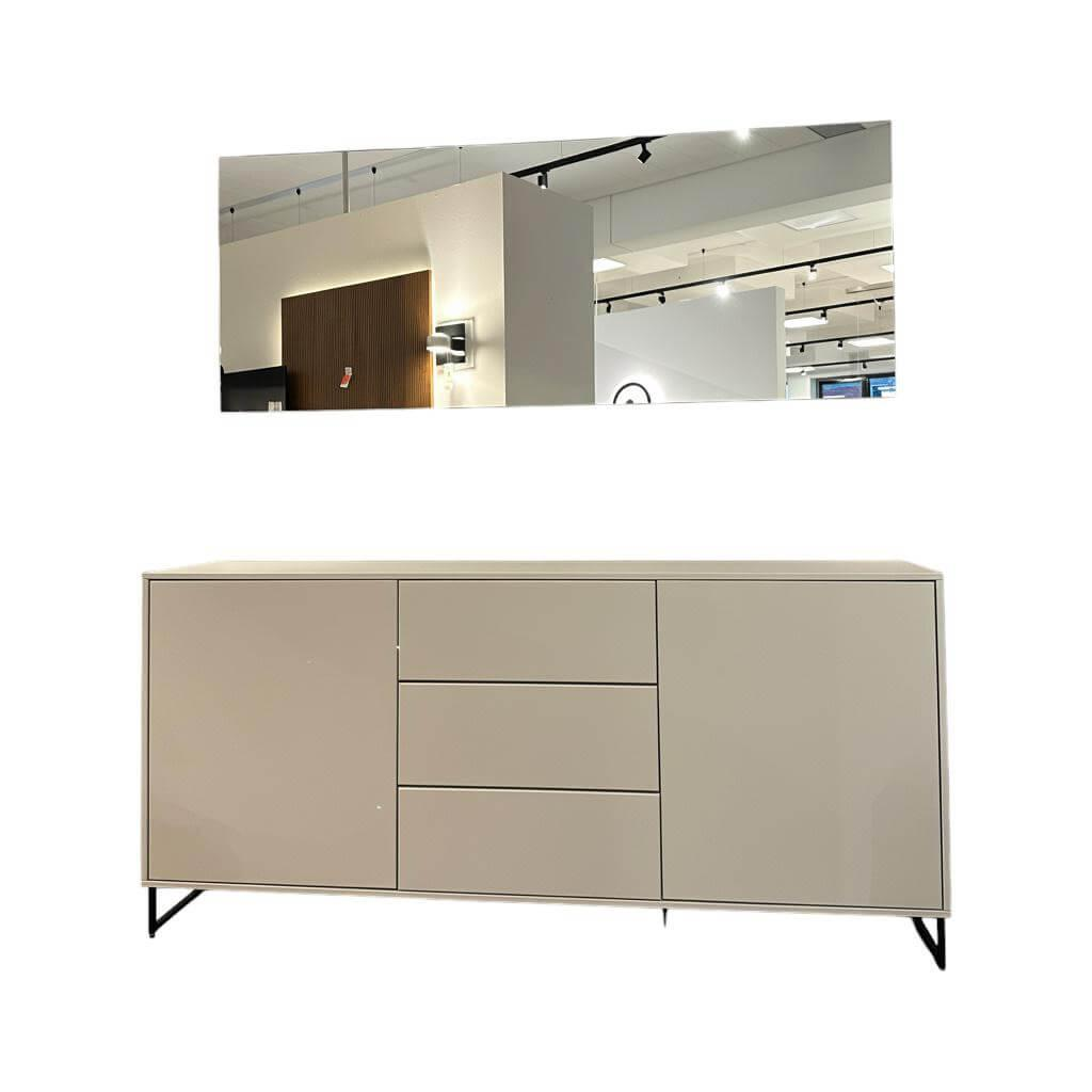 Rietberger Möbelwerke - Sideboard Deviso Lack Seidengrau Inklusive Wandspiegel Eckig Mit Beleuchtung - 1